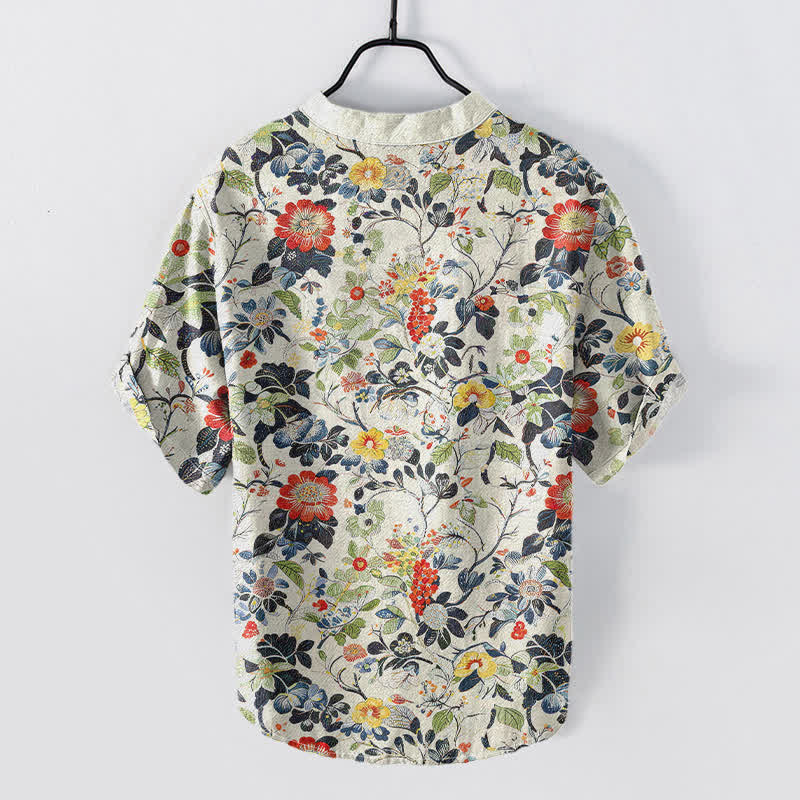 Buddha Stones Camicia da uomo a maniche corte con mezza abbottonatura, in cotone, con motivo floreale vintage da giardino. - image 1