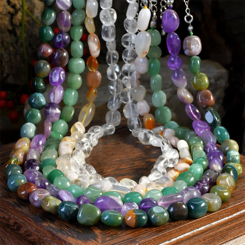 Buddha Stones Collana con perle di cristallo di agata indiana naturale dalle forme irregolari e con segno positivo - image 12