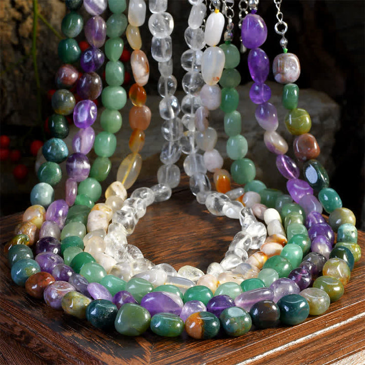 Buddha Stones Collana con perle di cristallo di agata indiana naturale dalle forme irregolari e con segno positivo - image 12