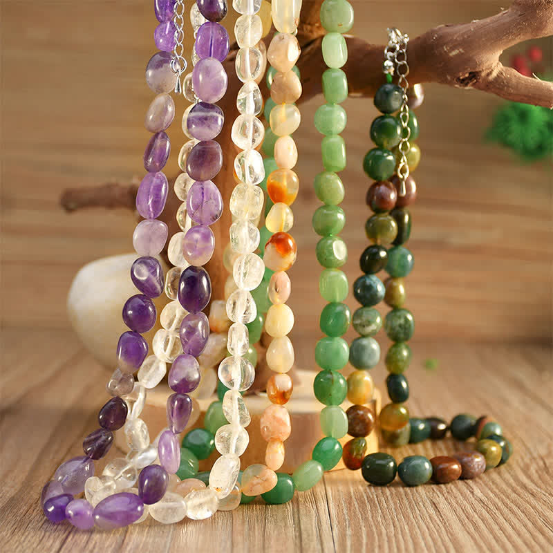 Buddha Stones Collana con perle di cristallo di agata indiana naturale dalle forme irregolari e con segno positivo - image 14