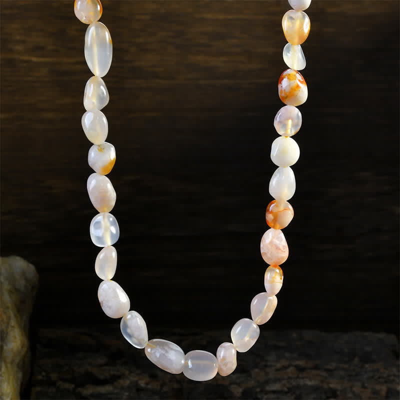 Buddha Stones Collana con perle di cristallo di agata indiana naturale dalle forme irregolari e con segno positivo - Agata Sakura naturale (il colore può variare) - image 5