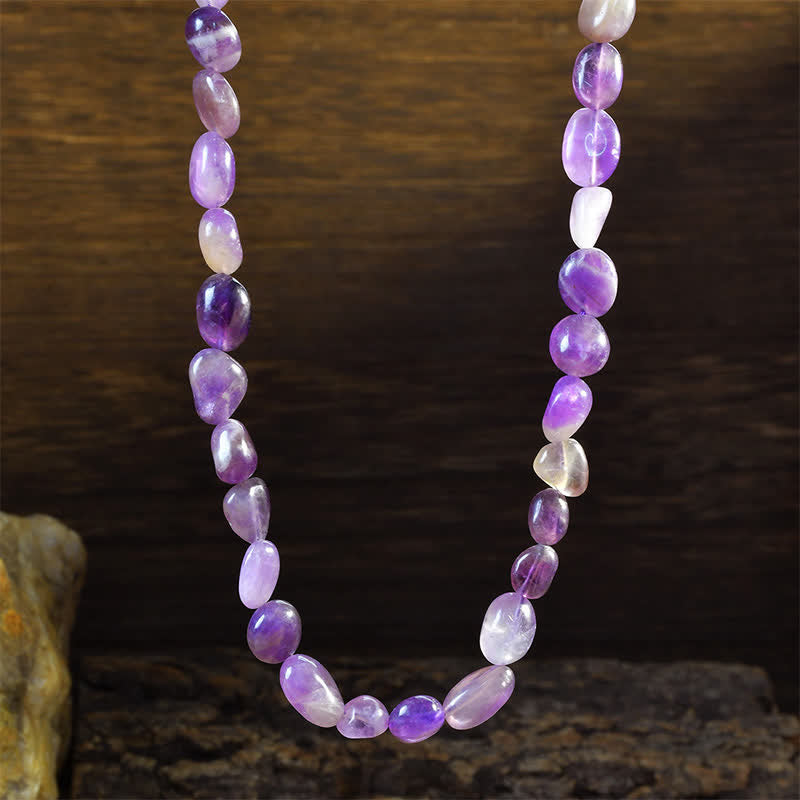 Buddha Stones Collana con perle di cristallo di agata indiana naturale dalle forme irregolari e con segno positivo - Ametista naturale (il colore può variare) - image 9