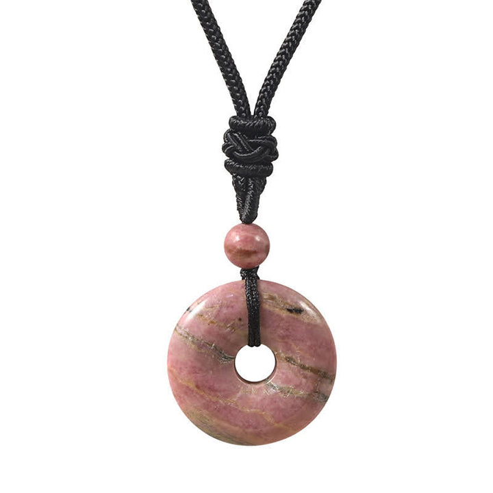 Buddha Stones Collana portafortuna con fibbia Peace in rodonite naturale e agata grigia, in stile rodonite naturale. - Rodonite naturale (il colore può variare) - image 1
