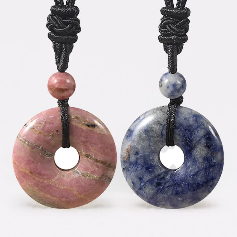 Buddha Stones Collana portafortuna con fibbia Peace in rodonite naturale e agata grigia, in stile rodonite naturale. - image 0