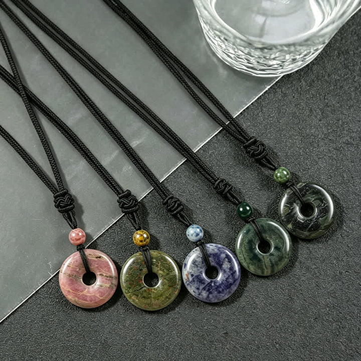 Buddha Stones Collana portafortuna con fibbia Peace in rodonite naturale e agata grigia, in stile rodonite naturale. - image 15