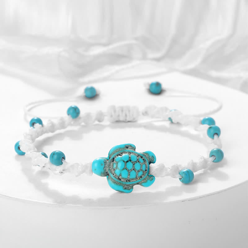 Buddha Stones Bracciale protettivo in corda intrecciata con design a tartaruga turchese - Corda Bianca - image 14