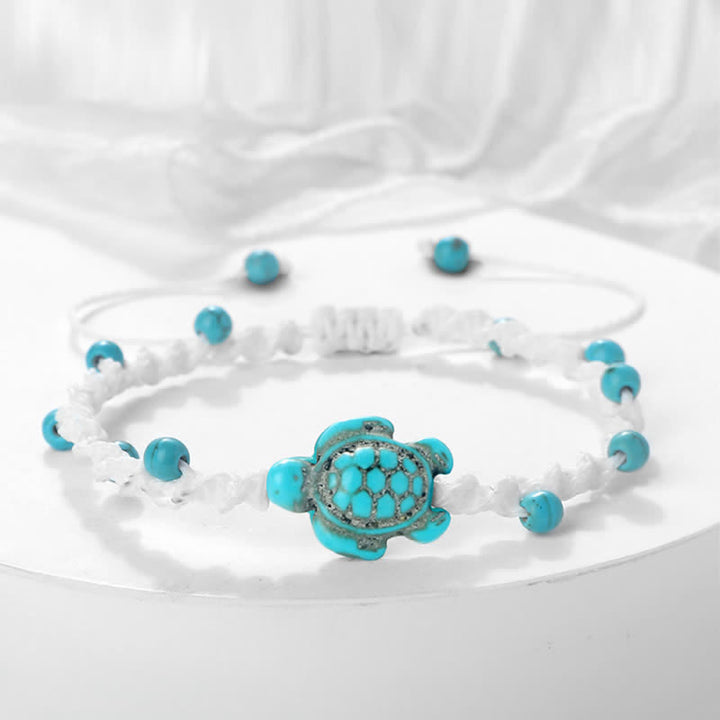 Buddha Stones Bracciale protettivo in corda intrecciata con design a tartaruga turchese - Corda Bianca - image 14