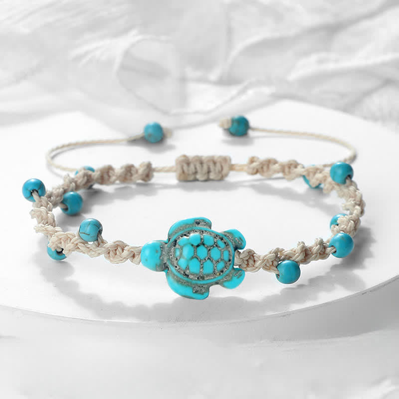 Buddha Stones Bracciale protettivo in corda intrecciata con design a tartaruga turchese - image 1