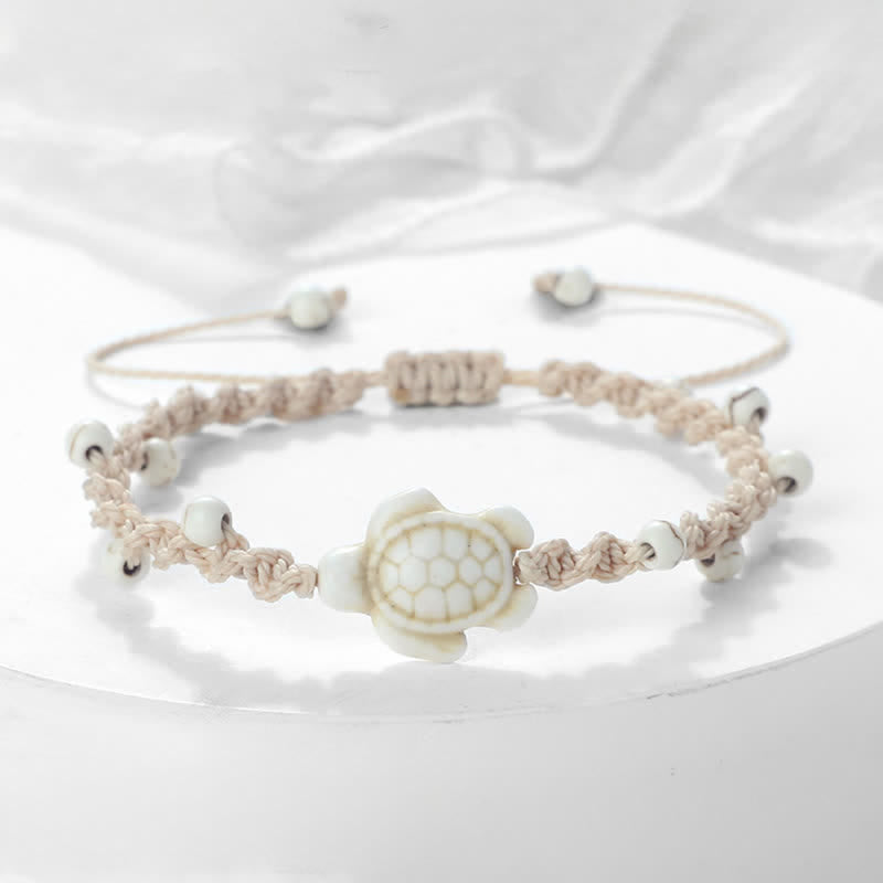 Buddha Stones Bracciale protettivo in corda intrecciata con design a tartaruga turchese - Corda bianco sporco - image 9