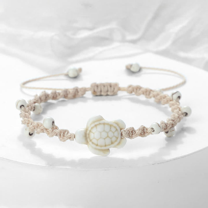 Buddha Stones Bracciale protettivo in corda intrecciata con design a tartaruga turchese - Corda bianco sporco - image 9
