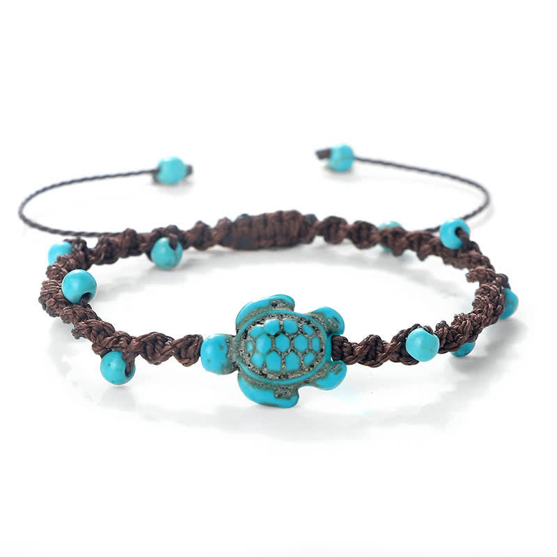 Buddha Stones Bracciale protettivo in corda intrecciata con design a tartaruga turchese - Corda marrone scuro - image 18