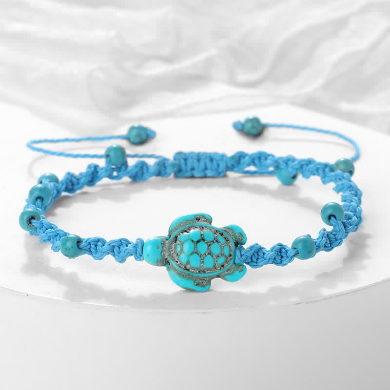 Buddha Stones Bracciale protettivo in corda intrecciata con design a tartaruga turchese - corda azzurra - image 16