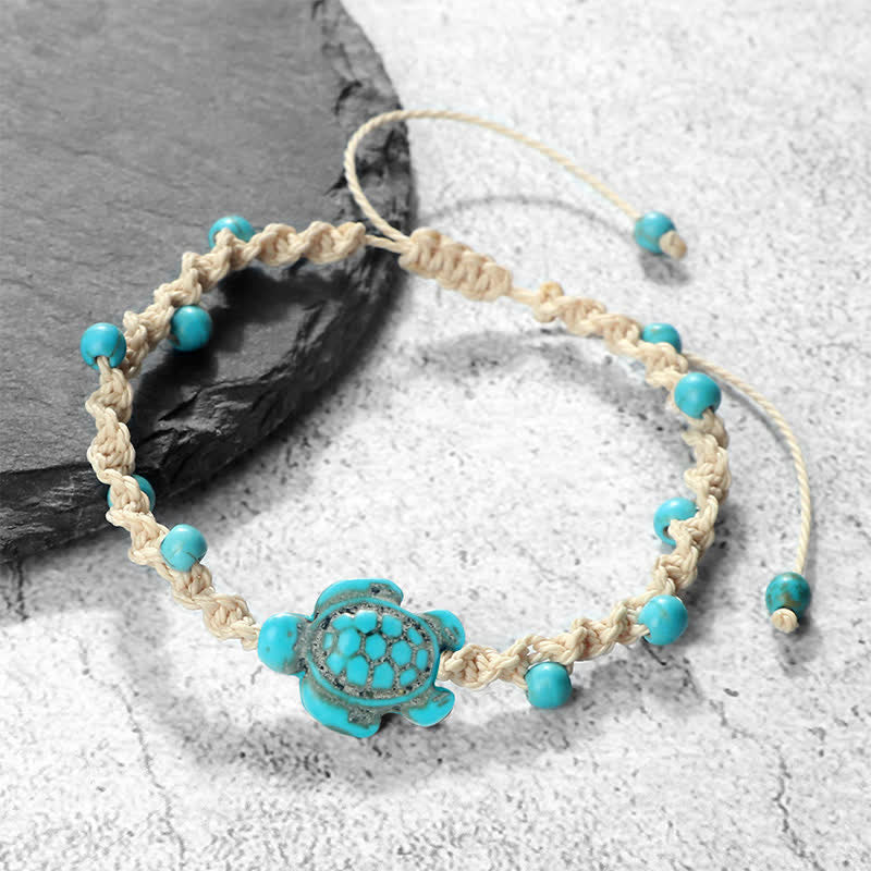 Buddha Stones Bracciale protettivo in corda intrecciata con design a tartaruga turchese - Corda bianco latte - image 0