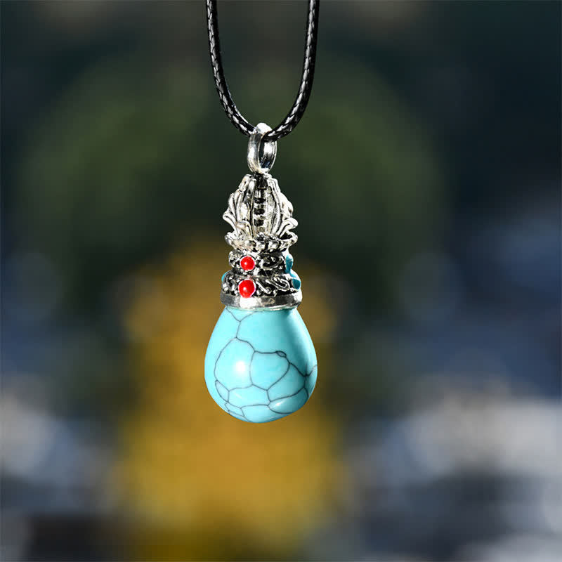 Buddha Stones Collana con corda della saggezza in occhio di tigre turchese naturale - Turchese naturale (il colore può variare) - image 0