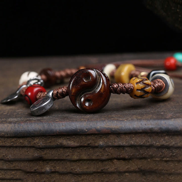 Buddha Stones Bracciale in corda intrecciata Yin Yang con motivo a ossa per l'equilibrio - image 3