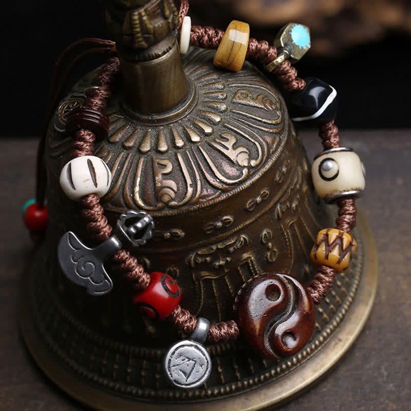 Buddha Stones Bracciale in corda intrecciata Yin Yang con motivo a ossa per l'equilibrio - image 2