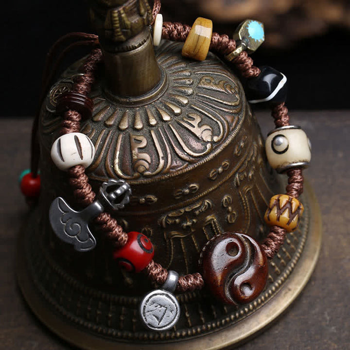 Buddha Stones Bracciale in corda intrecciata Yin Yang con motivo a ossa per l'equilibrio - image 2