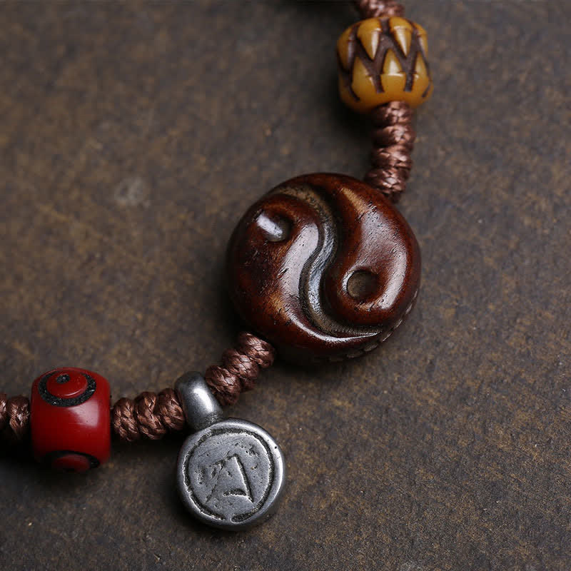Buddha Stones Bracciale in corda intrecciata Yin Yang con motivo a ossa per l'equilibrio - image 4