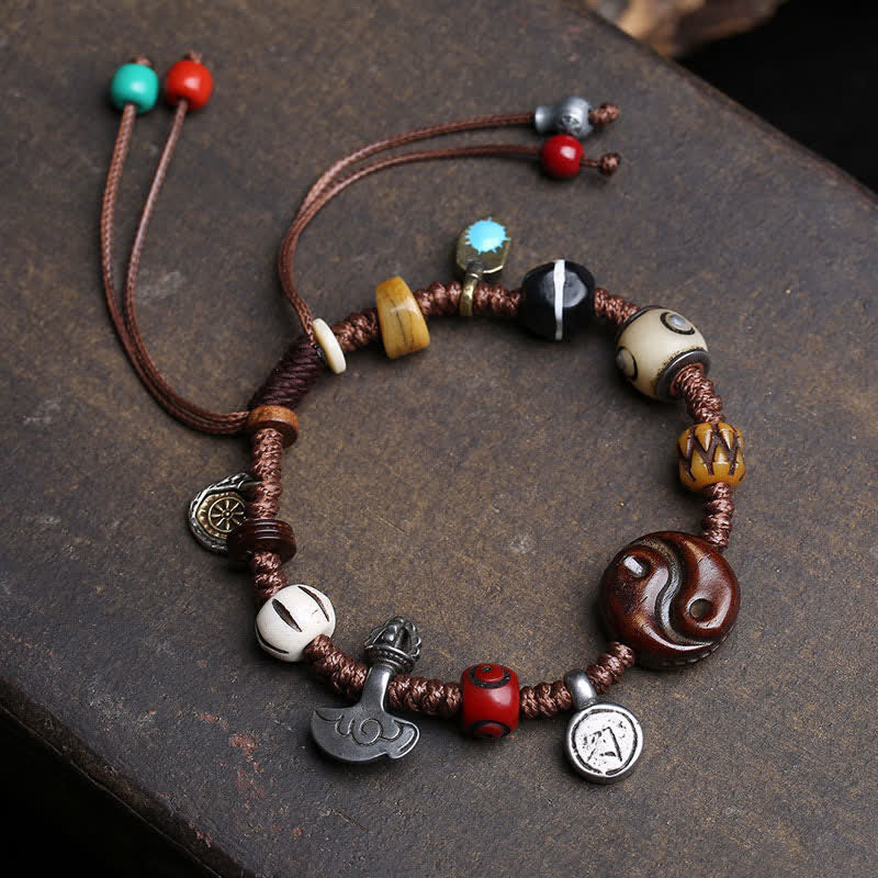 Buddha Stones Bracciale in corda intrecciata Yin Yang con motivo a ossa per l'equilibrio - image 1