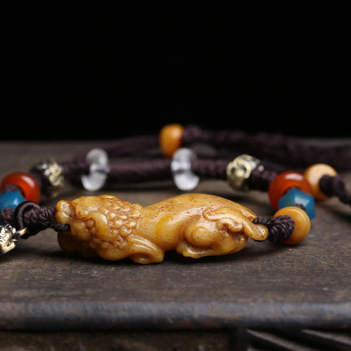 Buddha Stones Braccialetto portafortuna Bone PiXiu con corda intrecciata - image 2