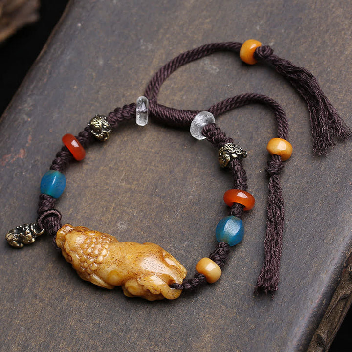 Buddha Stones Braccialetto portafortuna Bone PiXiu con corda intrecciata - Pi Xiu (Circonferenza del polso: 17-23 cm) - image 0