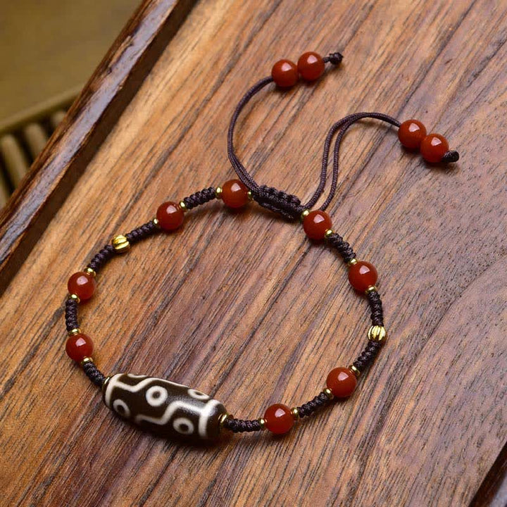 Buddha Stones Bracciale protettivo in corda intrecciata con perline Dzi e agata rossa del sud - Agata rossa del sud (circonferenza del polso: 17-23 cm) - image 1