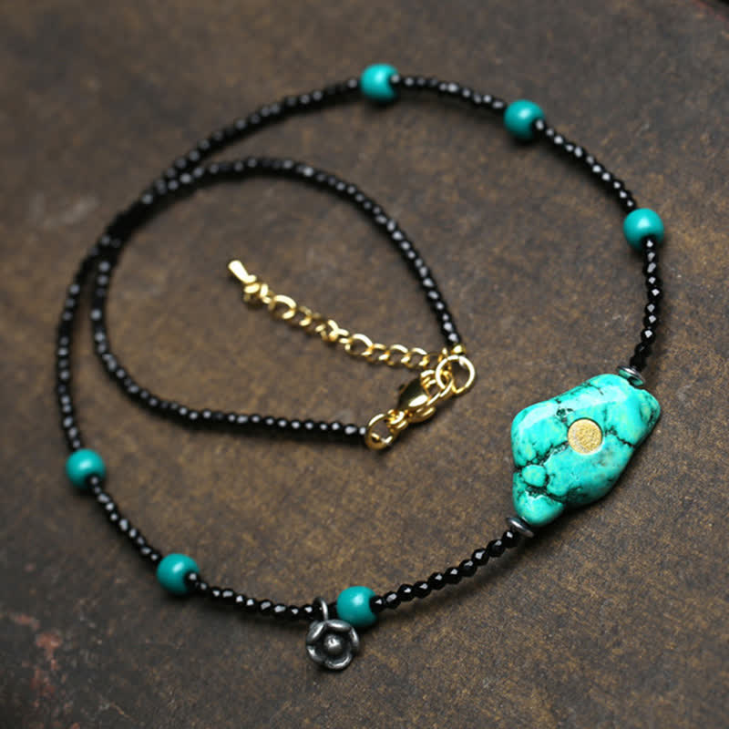 Buddha Stones Collana di spinello nero e turchese con perle di forza - image 1