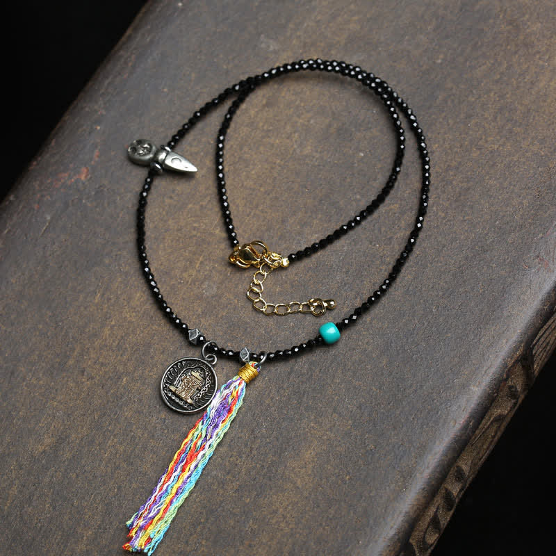 Buddha Stones Collana di spinello nero e turchese con perle di forza - corda colorata - image 6