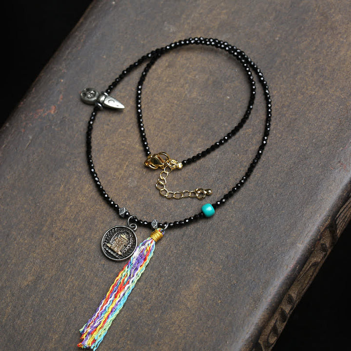 Buddha Stones Collana di spinello nero e turchese con perle di forza - corda colorata - image 6