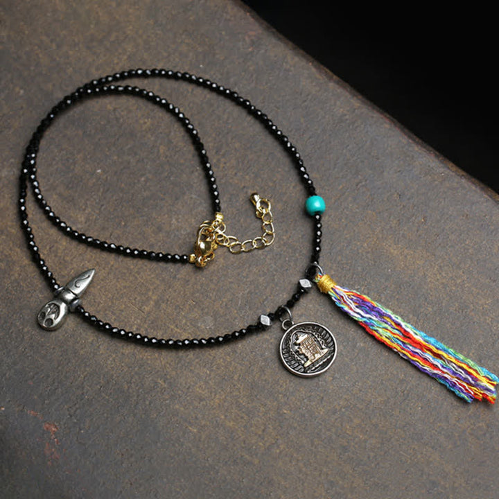 Buddha Stones Collana di spinello nero e turchese con perle di forza - image 7