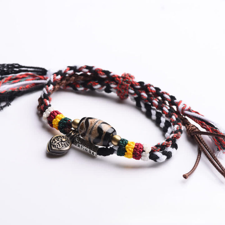 Buddha Stones Braccialetto della pace con corda intrecciata a doppio giro Dzi Beads Om Mani Padme Hum - image 4
