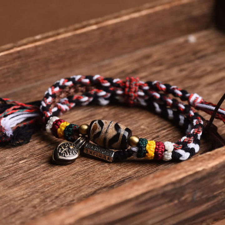 Buddha Stones Braccialetto della pace con corda intrecciata a doppio giro Dzi Beads Om Mani Padme Hum - image 1