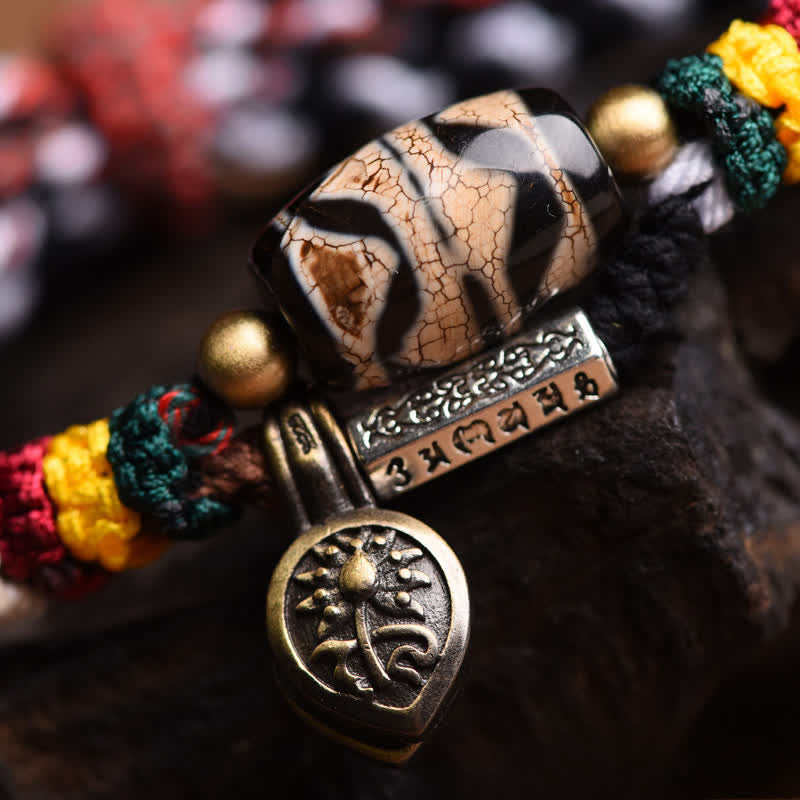 Buddha Stones Braccialetto della pace con corda intrecciata a doppio giro Dzi Beads Om Mani Padme Hum - image 12