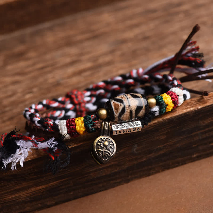 Buddha Stones Braccialetto della pace con corda intrecciata a doppio giro Dzi Beads Om Mani Padme Hum - image 9