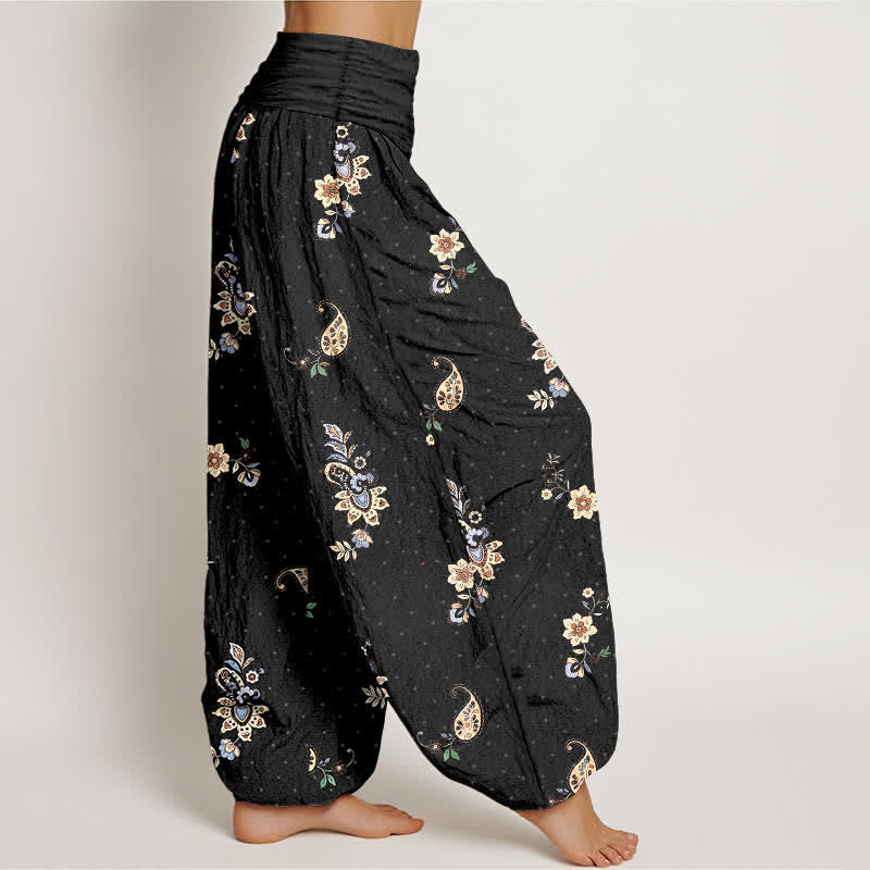 Buddha Stones Pantaloni harem da donna in puro cotone con fantasia floreale paisley in stile boho e vita elasticizzata. - image 2