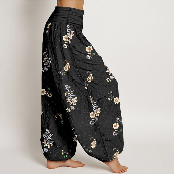 Buddha Stones Pantaloni harem da donna in puro cotone con fantasia floreale paisley in stile boho e vita elasticizzata. - image 2