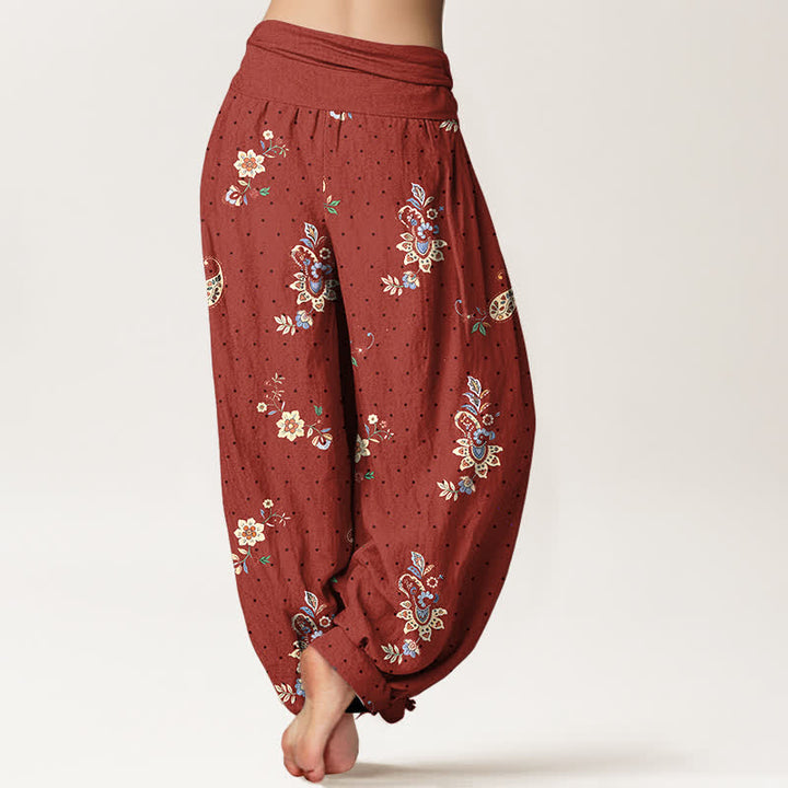 Buddha Stones Pantaloni harem da donna in puro cotone con fantasia floreale paisley in stile boho e vita elasticizzata. - image 6