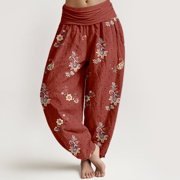 Buddha Stones Pantaloni harem da donna in puro cotone con fantasia floreale paisley in stile boho e vita elasticizzata. - Siena - US16, UK/AU20, EU48 (3XL) - image 5