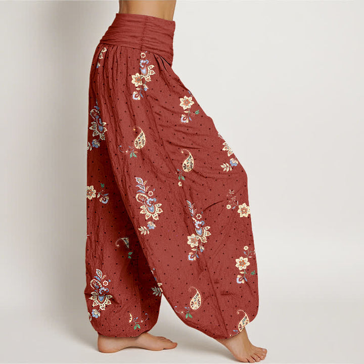 Buddha Stones Pantaloni harem da donna in puro cotone con fantasia floreale paisley in stile boho e vita elasticizzata. - image 7