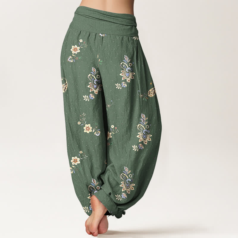 Buddha Stones Pantaloni harem da donna in puro cotone con fantasia floreale paisley in stile boho e vita elasticizzata. - image 9