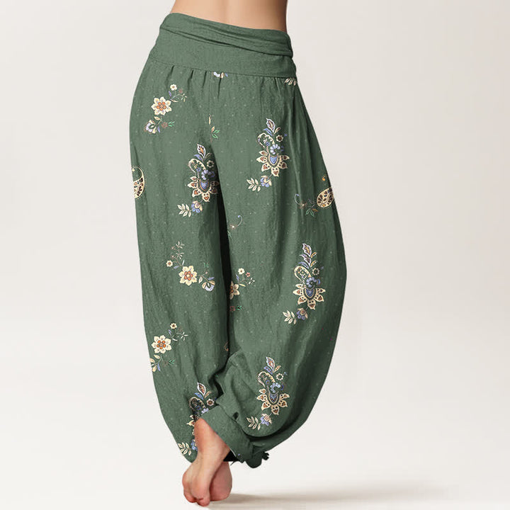 Buddha Stones Pantaloni harem da donna in puro cotone con fantasia floreale paisley in stile boho e vita elasticizzata. - image 9