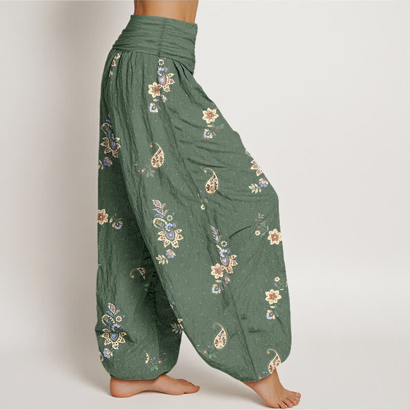 Buddha Stones Pantaloni harem da donna in puro cotone con fantasia floreale paisley in stile boho e vita elasticizzata. - image 10