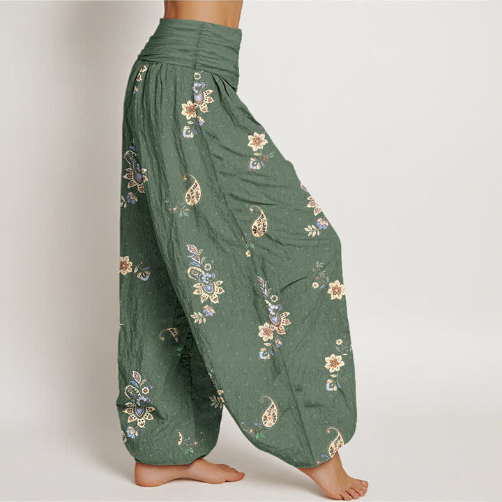 Buddha Stones Pantaloni harem da donna in puro cotone con fantasia floreale paisley in stile boho e vita elasticizzata. - image 10