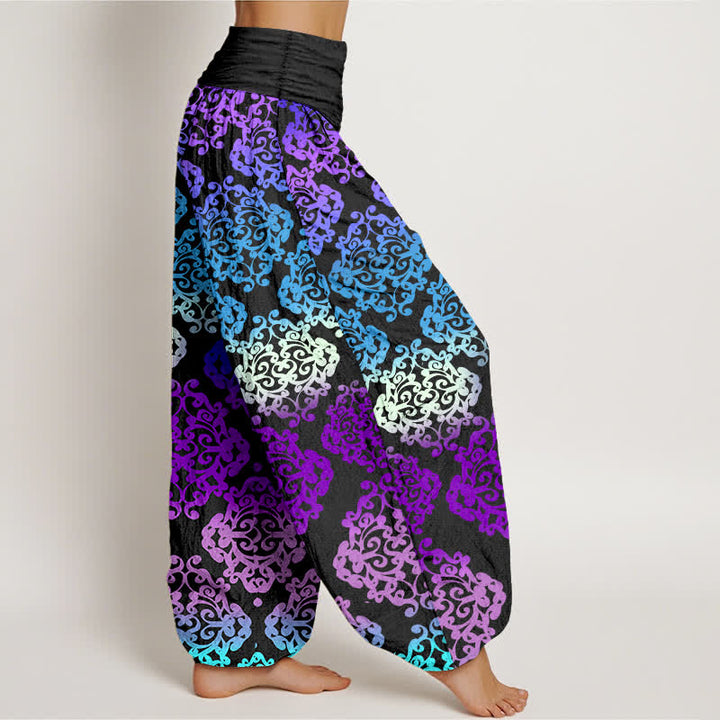 Buddha Stones Pantaloni harem da donna in puro cotone con motivo floreale barocco sfumato e vita elasticizzata. - image 2