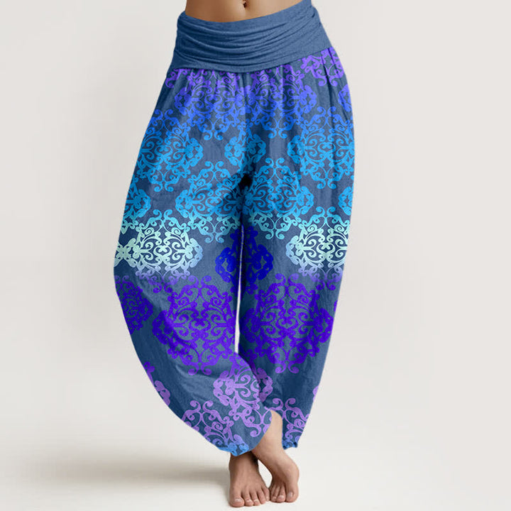 Buddha Stones Pantaloni harem da donna in puro cotone con motivo floreale barocco sfumato e vita elasticizzata. - Blu reale - US16, UK/AU20, EU48 (3XL) - image 5