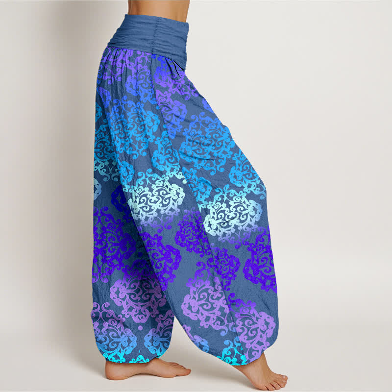 Buddha Stones Pantaloni harem da donna in puro cotone con motivo floreale barocco sfumato e vita elasticizzata. - image 7