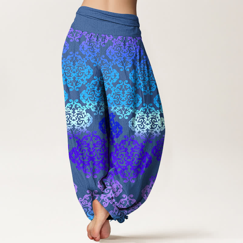 Buddha Stones Pantaloni harem da donna in puro cotone con motivo floreale barocco sfumato e vita elasticizzata. - image 6