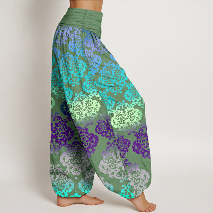 Buddha Stones Pantaloni harem da donna in puro cotone con motivo floreale barocco sfumato e vita elasticizzata. - image 10