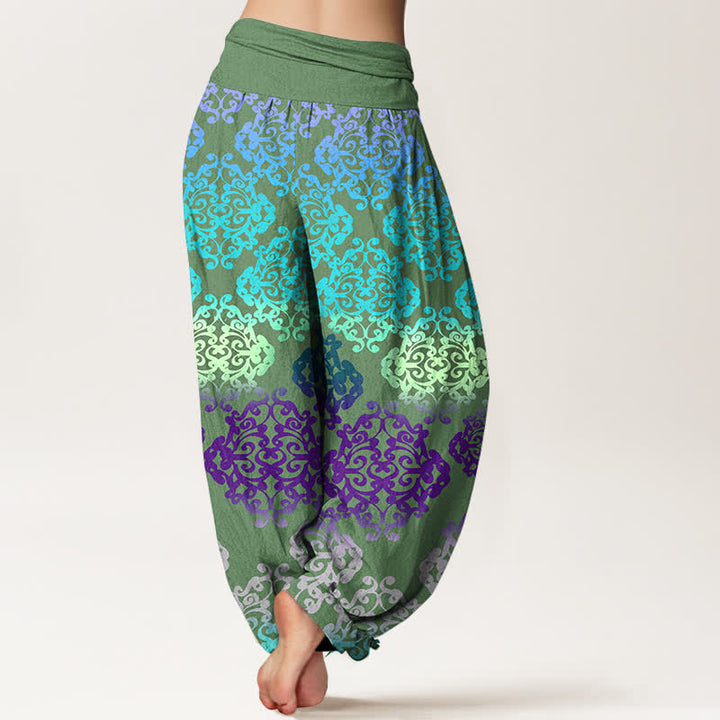 Buddha Stones Pantaloni harem da donna in puro cotone con motivo floreale barocco sfumato e vita elasticizzata. - image 9
