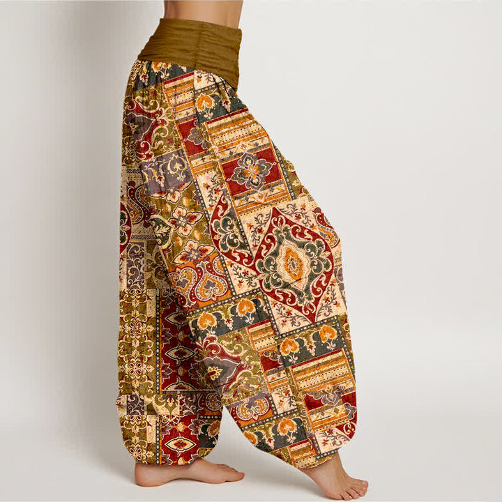 Buddha Stones Pantaloni harem da donna in cotone con motivo a mosaico color oliva e vita elasticizzata - image 7